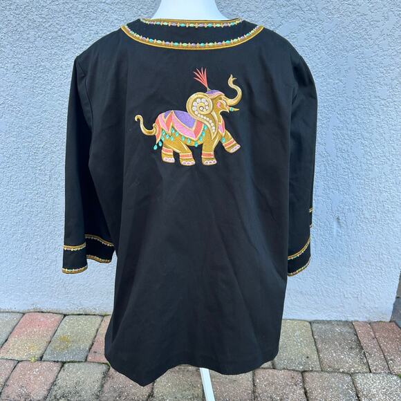 Designer Bob Mackie Wearable Art Embroidered Elephant Jacket 2X Black - Picture 2 of 7